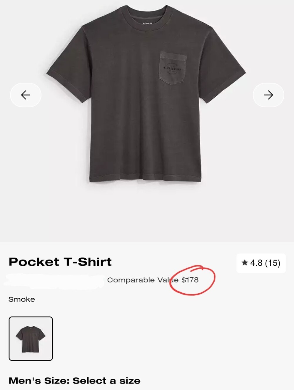 Coach Relaxed Boxy Fit Distressed Men’s Gray Pocket Logo T-Shirt Rare